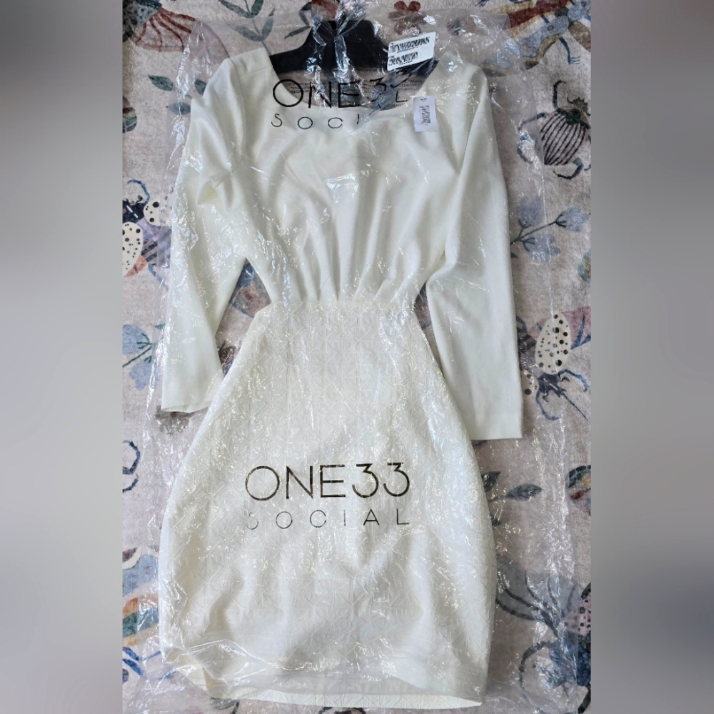 one social by badgley mischka long sleeve jacquard cocktail dress